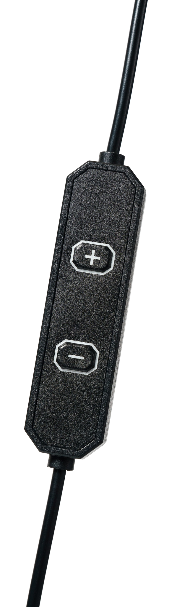 Halo Focus light: Halo Focus inline cord switch, black, plus and minus buttons; transparent cutout (detail only, not a complete product lock)