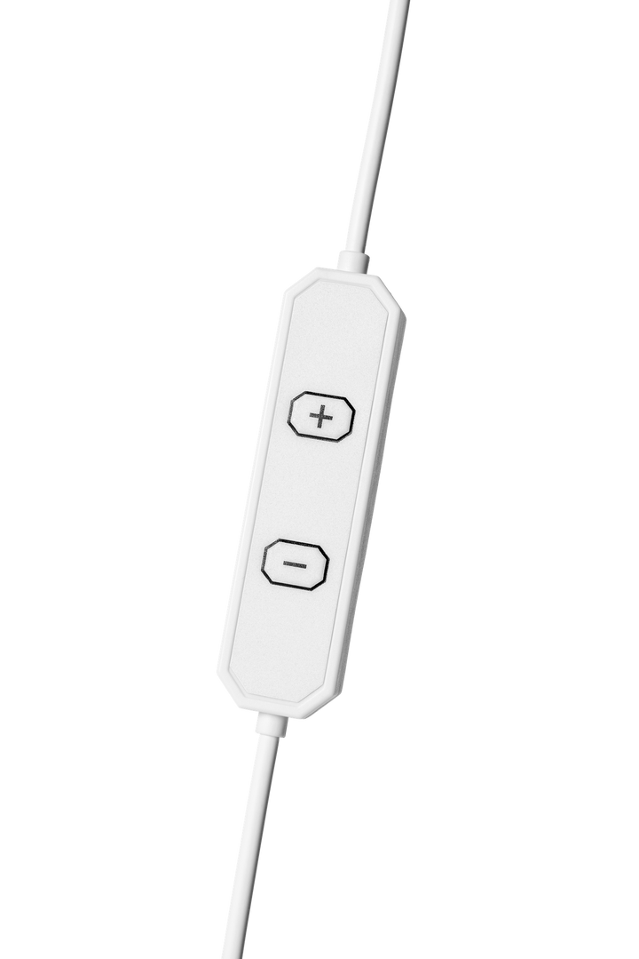 Halo Focus light: Halo Focus inline cord switch, white, plus and minus buttons; transparent cutout (detail only, not a complete product lock)